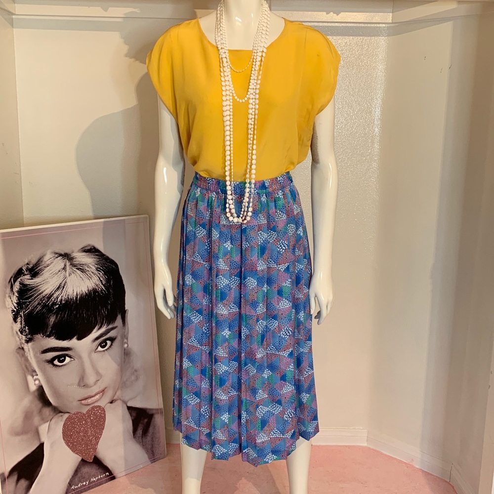 Vintage Petite Multi Color Pleated Skirt SzSmall